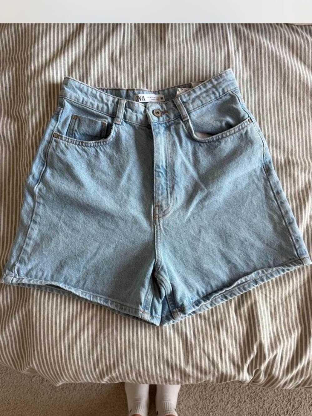 Zara Light Blue High-Rise Denim Shorts